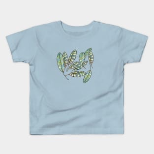 Gold Green and Blue Feathers Kids T-Shirt